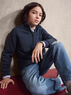 Mango Kids' High Neck Zipped Cardigan, Navy - view 2, Navy