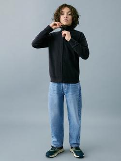 Mango Kids' High Neck Zipped Cardigan, Anthracite, Anthracite