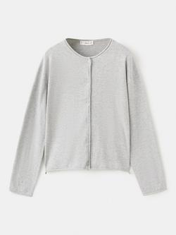 Mango Kids' Knitted Cotton Cardigan, Light Grey, Light Grey