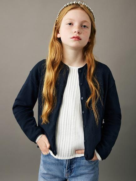 Mango Kids' Knitted Cotton Cardigan, Navy, Navy