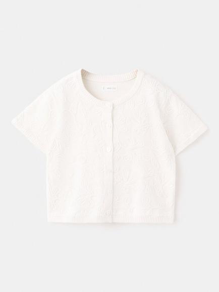 Mango Kids' Embroidered Cropped Cardigan, Natural, Natural