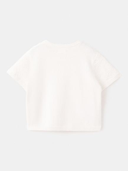 Mango Kids' Embroidered Cropped Cardigan, Natural - view 2, Natural