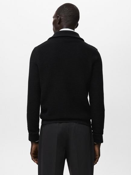 Mango Cotton Knit Collar Zip-Through Cardigan, Black - view 2, Black