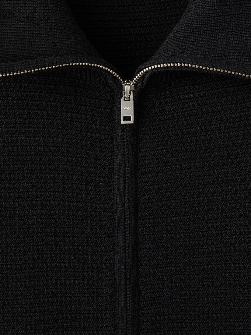 Product image 6 of 6, which shows Mango Cotton Knit Collar Zip-Through Cardigan, Black, S
