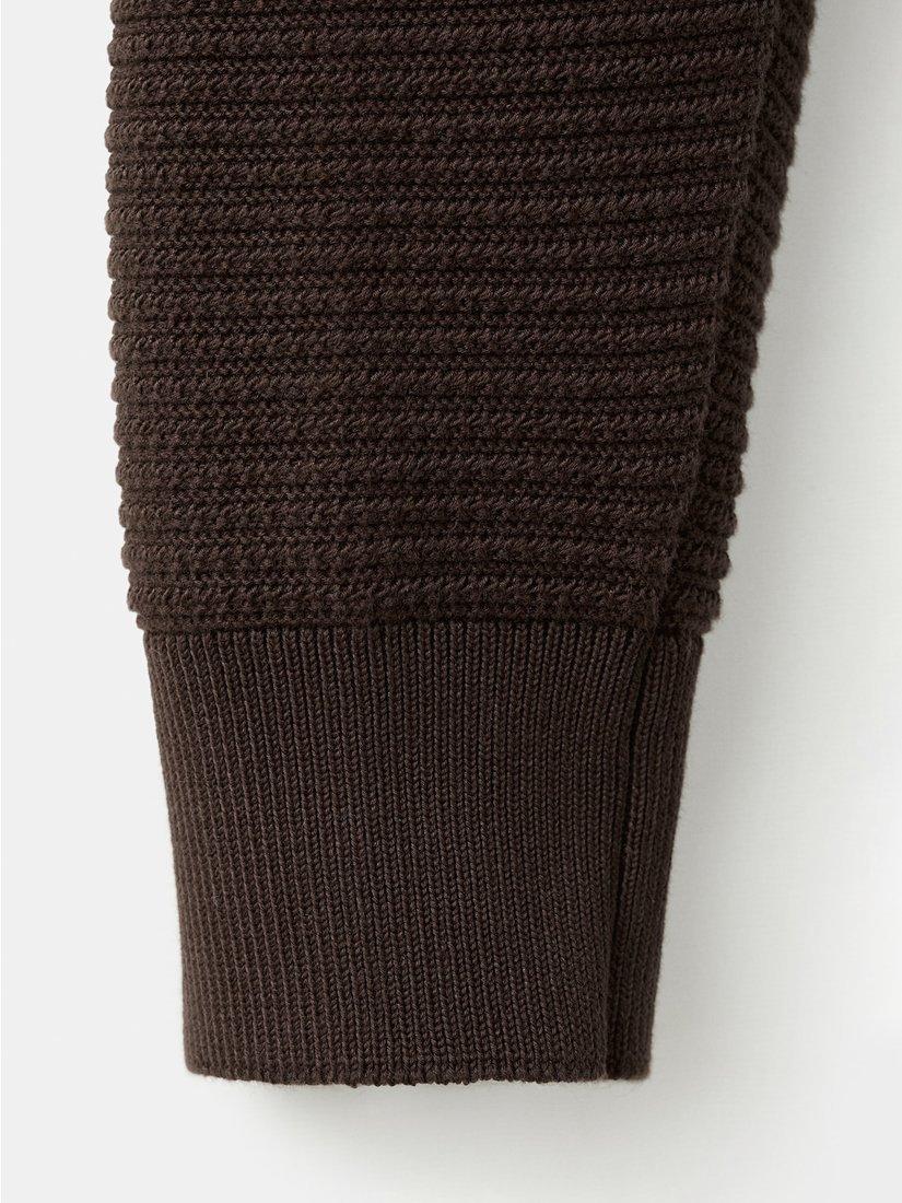 Product image 6 of 6, which shows Mango Cotton Knit Collar Zip-Through Cardigan, Chocolate, S