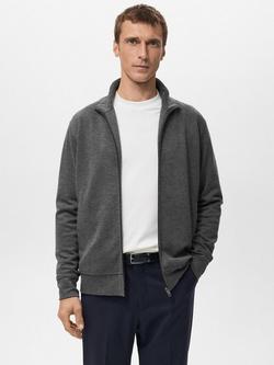 Mango Soft Cotton Blend Zip-Through Jacket, Chocolate, Dark Grey