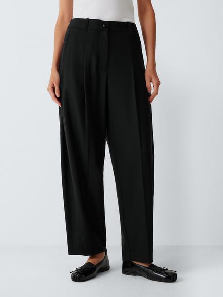 John Lewis Wool Rich Barrel Leg Trousers, Black, Black