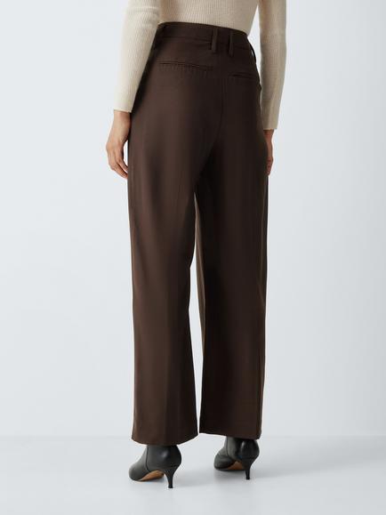 John Lewis Wool Rich Pleated Tailored Trousers, Chocolate - view 2, Chocolate