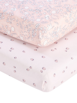 Tutti Bambini Cotbed Fitted Sheets & Mattress Protector Bundle, Pink, Pink