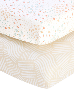 Tutti Bambini Cotbed Fitted Sheets & Mattress Protector Bundle, White/Multi, White/Multi