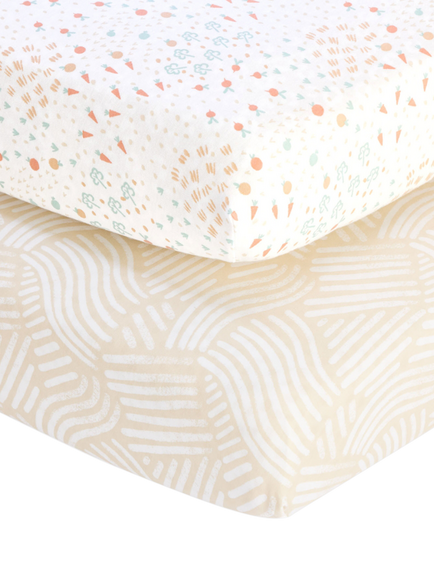 Tutti Bambini Cotbed Fitted Sheets & Mattress Protector Bundle, White/Multi, White/Multi
