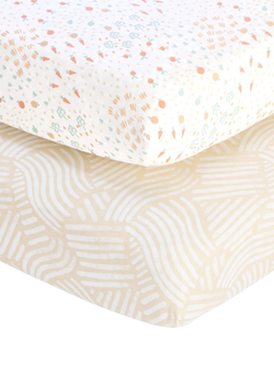 Tutti Bambini Cot Fitted Sheets & Mattress Protector Bundle, White/Multi, White/Multi