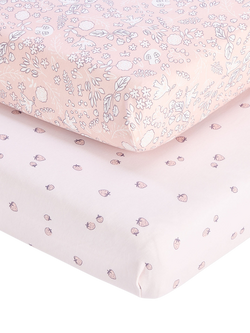 Tutti Bambini Cot Fitted Sheets & Mattress Protector Bundle, Pink, Pink