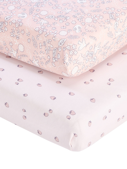 Tutti Bambini Cot Fitted Sheets & Mattress Protector Bundle, Pink, Pink