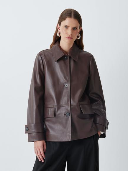 John Lewis Patch Pocket Leather Jacket, Chocolate, Chocolate