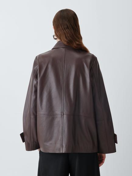 John Lewis Patch Pocket Leather Jacket, Chocolate - view 2, Chocolate