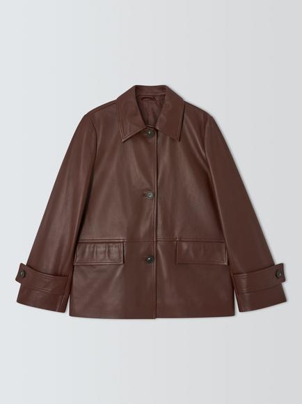 John Lewis Patch Pocket Leather Jacket, Chocolate, Chocolate