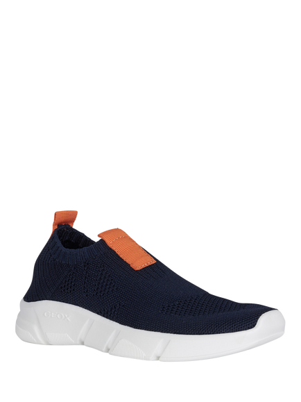 Geox Kids' April Knitted Trainers, Navy/Orange - view 2, Navy/Orange