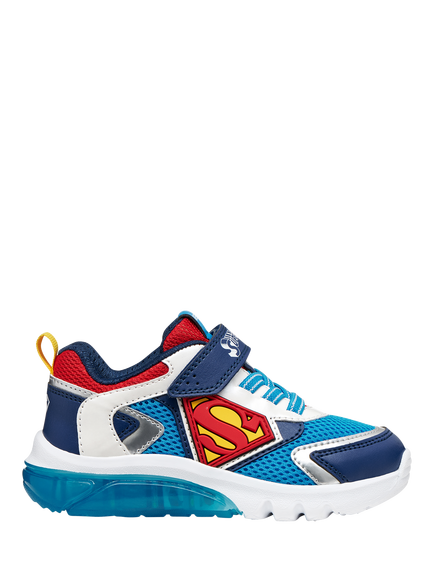 Geox Kids' Ciberdron Marvel Superman Trainers, Blue/Red, Blue/Red