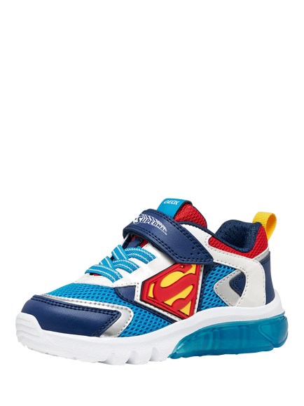 Geox Kids' Ciberdron Marvel Superman Trainers, Blue/Red - view 2, Blue/Red