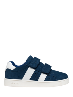 Geox Kids' Eclyper Suede Stripe Trainers, Navy/White, Navy/White