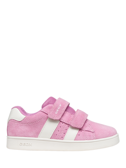 Geox Kids' Eclyper Suede Stripe Trainers, Pink/White, Pink/White