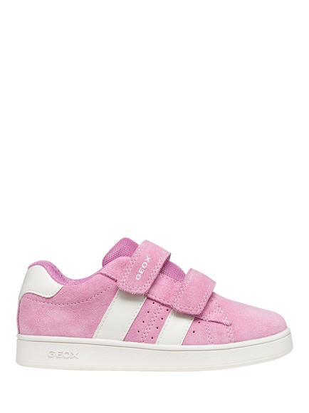 Geox Kids' Eclyper Suede Stripe Trainers, Pink/White, Pink/White