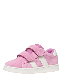 Geox Kids' Eclyper Suede Stripe Trainers, Pink/White - view 2, Pink/White