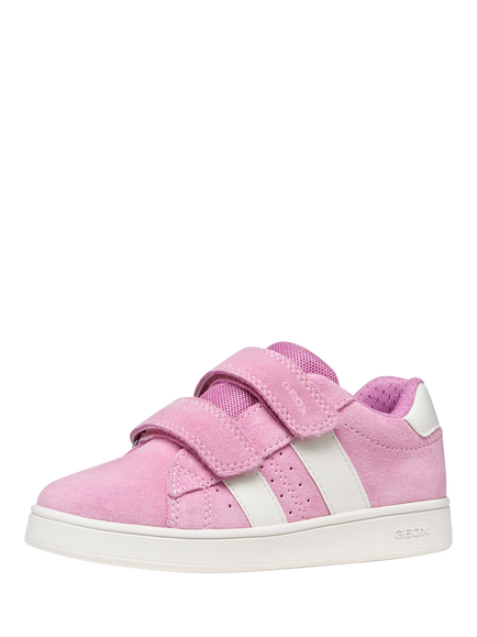Geox Kids' Eclyper Suede Stripe Trainers, Pink/White - view 2, Pink/White