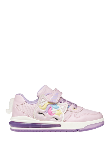 Geox Kids' Sketlite Light Up Unicorn Trainers, Pink/Lilac, Pink/Lilac