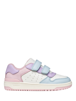 Geox Kids' Washiba Colour Block Trainers, White/Pink/Blue, White/Pink/Blue
