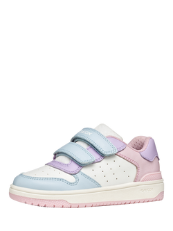 Geox Kids' Washiba Colour Block Trainers, White/Pink/Blue - view 2, White/Pink/Blue