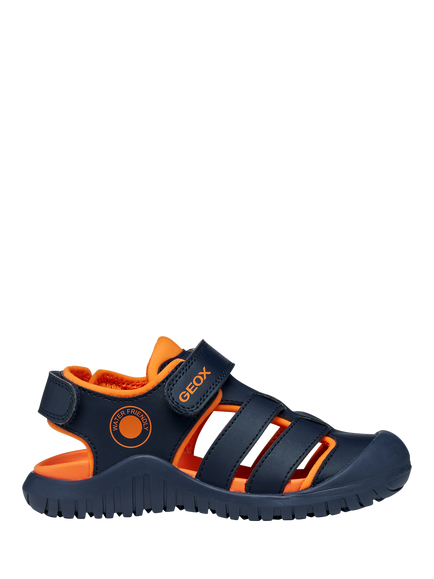 Geox Kids' Fusbetto Pro Closed Toe Sandals, Navy/Orange