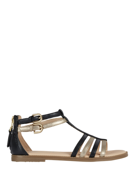 Geox Kids' Karly Open Toe Sandals, Black/Platinum, Black/Platinum
