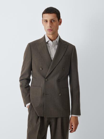 John Lewis Wool Rich with Cashmere Blend Double Breasted Regular Fit Suit Jacket, Brown, Brown