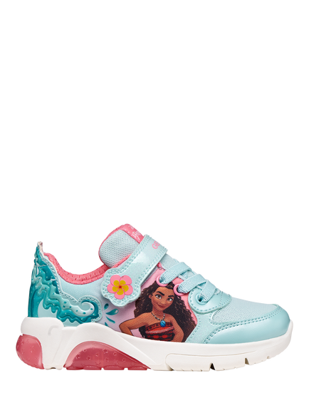 Geox Kids' Fadinlight Disney Moana Trainers, Turquoise/Pink, Turquoise/Pink