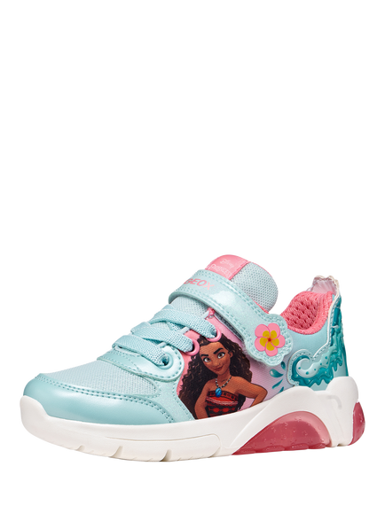 Geox Kids' Fadinlight Disney Moana Trainers, Turquoise/Pink - view 2, Turquoise/Pink