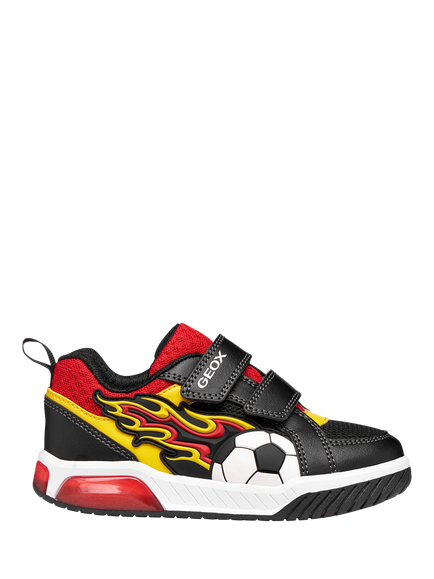 Geox Kids' Inek Flame Football Trainers, Black/Yellow/Red