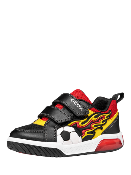 Geox Kids' Inek Flame Football Trainers - view 2, Black/Yellow/Red