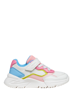Geox Kids' Loftus Colour Block Trainers, White/Pink/Multi, White/Pink/Multi
