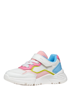 Geox Kids' Loftus Colour Block Trainers, White/Pink/Multi - view 2, White/Pink/Multi