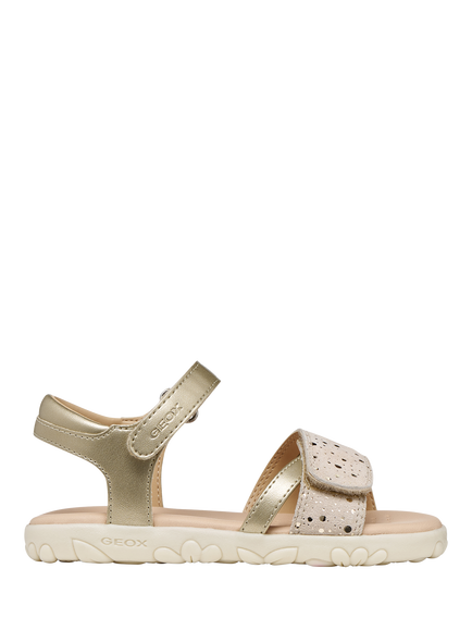Geox Kids' Haiti Suede Strap Open Toe Sandals, Gold, Gold
