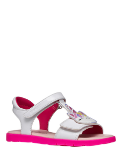 Geox Kids' Joyfoot Unicorn Open Toe Sandals, White/Fluofuchsia - view 2, White/Fluofuchsia