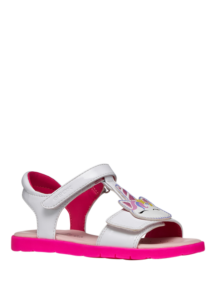 Geox Kids' Joyfoot Unicorn Open Toe Sandals, White/Fluofuchsia - view 2, White/Fluofuchsia