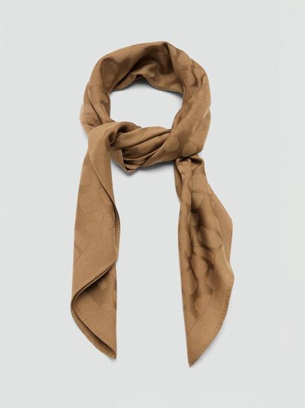 Mango Animal Print Jacquard Scarf, Brown - view 2, Brown
