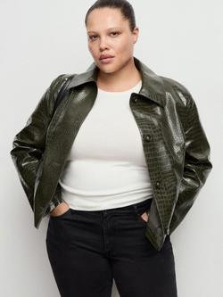 Mango Crocodile Textured Cropped Jacket, Khaki, Khaki