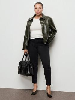 Mango Crocodile Textured Cropped Jacket, Khaki - view 2, Khaki