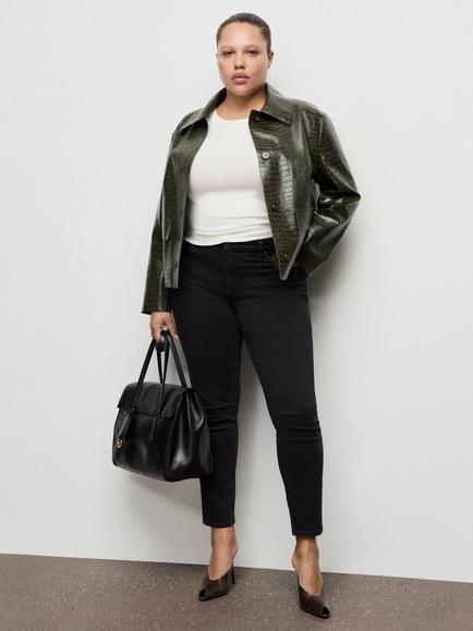 Mango Crocodile Textured Cropped Jacket, Khaki - view 2, Khaki