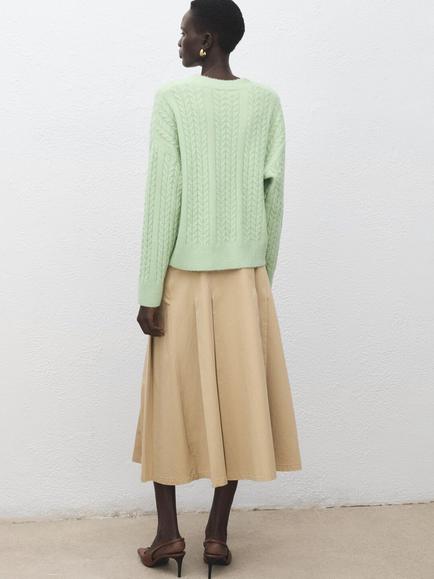 Mango V-Neck Cable Knit Cardigan, Green - view 2, Green