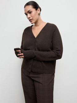 Mango V-Neck Sculpted Cardigan, Chocolate, Chocolate